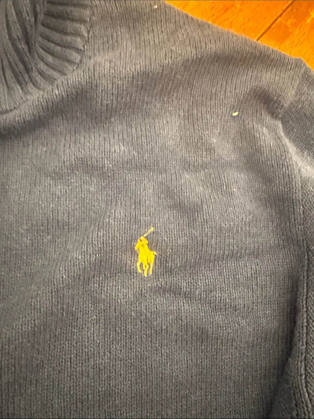 Polo by Ralph Lauren Men's Blue Half-Zip Sweater with Yellow Logo xxl